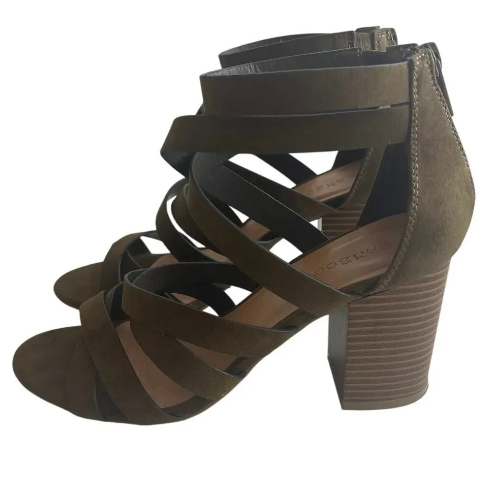 Bamboo Taste-11S Olive Green Strappy Block Heel Sandals Size 8